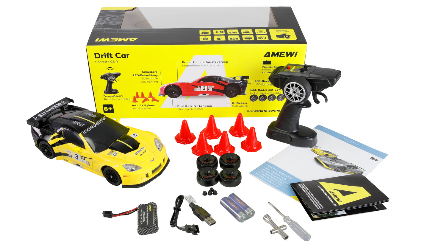 Corvette C6.R Drift Car 1:18 RTR Yellow