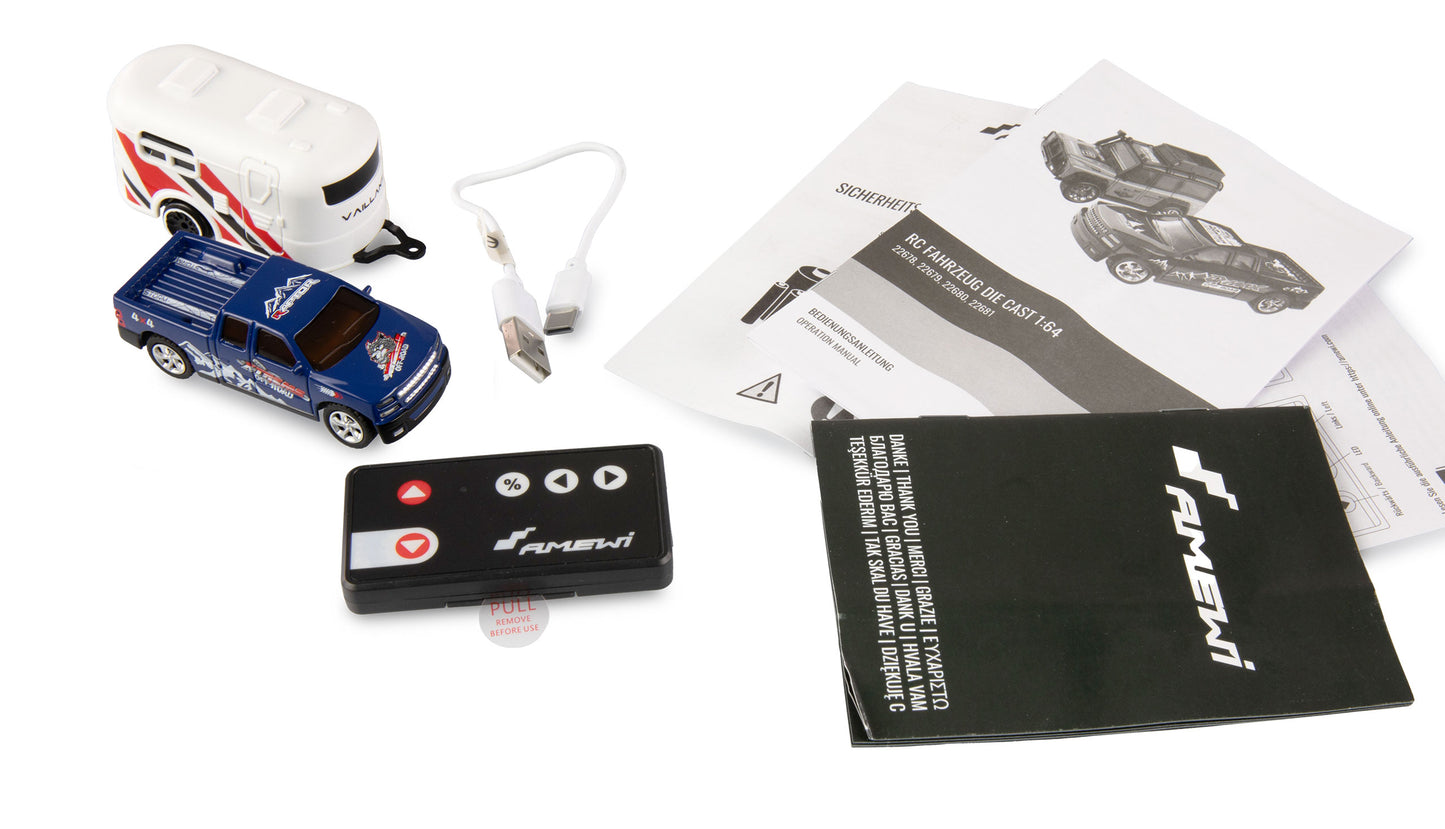 RC Pickup Die Cast With Wohnwagenanhänger 1:64 RTR Blue