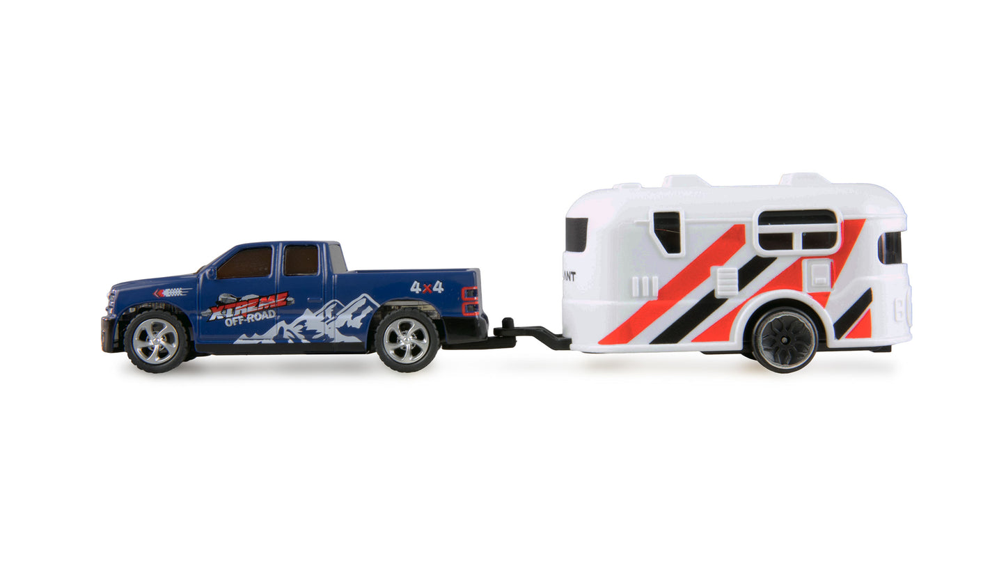RC Pickup Die Cast With Wohnwagenanhänger 1:64 RTR Blue