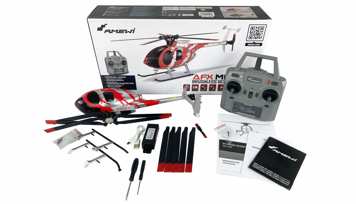 AFX MD500E Zivil Brushless 4-Kanal 325mm Helikopter 6G RTF Red/Silver