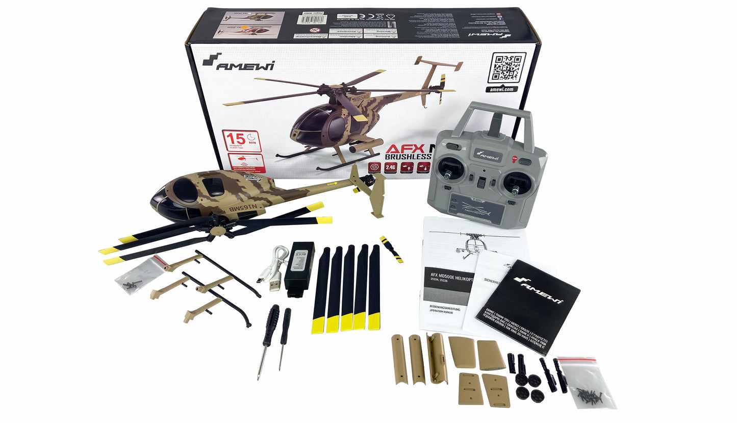 AFX MD500E Militär Brushless 4-Kanal 325mm Helikopter 6G RTF braun