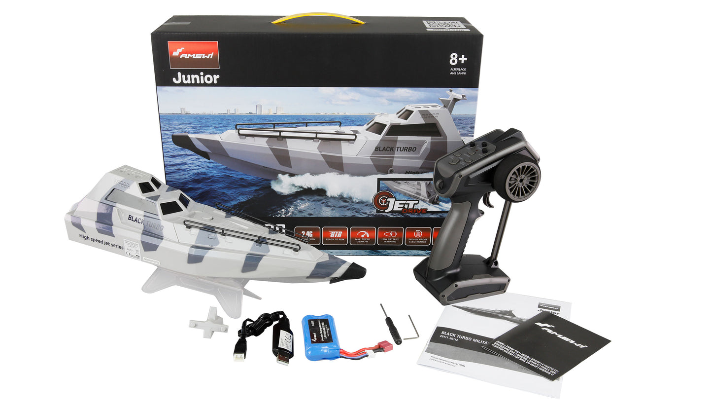 Black Turbo Militärboot With Jetantrieb 420mm RTR camouflage-Gray