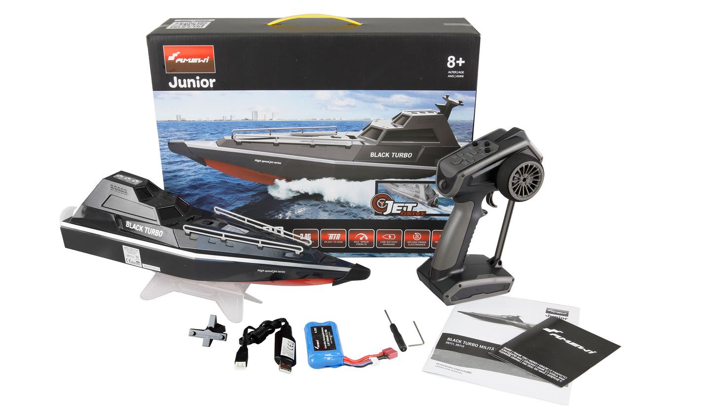 Black Turbo Militärboot With Jetantrieb 420mm RTR Black