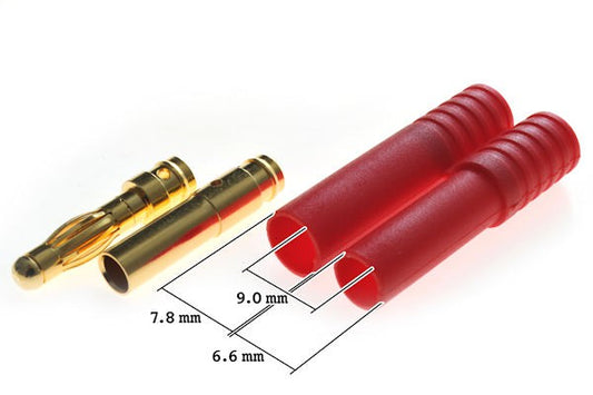 Connector : 4.0mm gold plated plug with red housing (L) (10pcs)