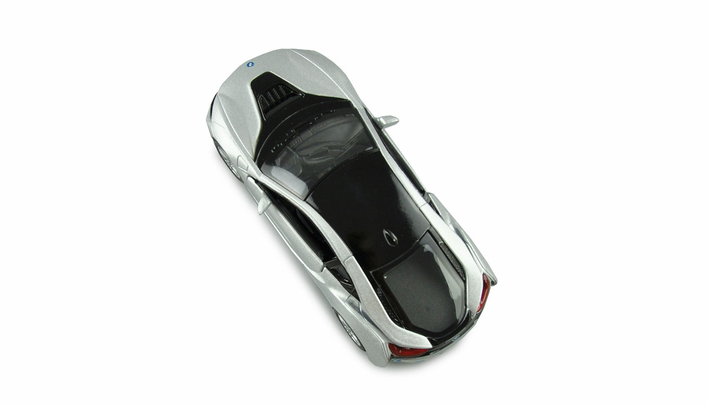 Rückzug Druckguss BMW i8 1:36, 12er Set im Display