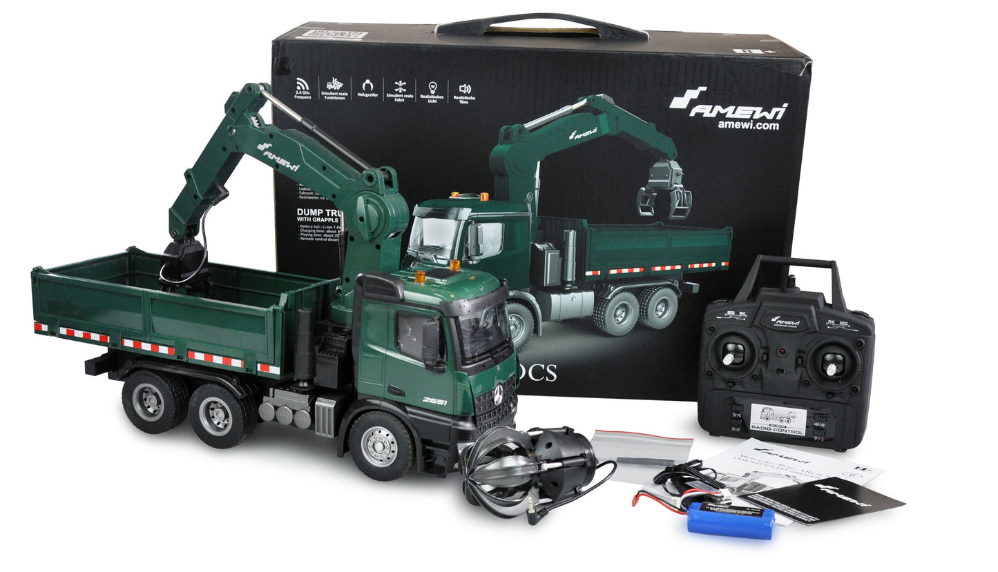 Mercedes-Benz Arocs Lizenz Kranwagen With Kipper RTR Green